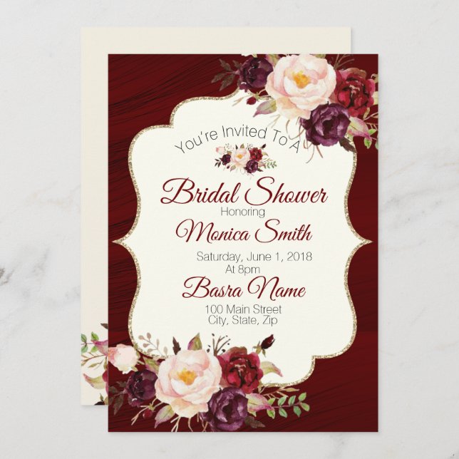 Marsala Burgandy Brautparty Einladung (Vorne/Hinten)