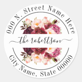 Marsala Burgudy Blumengestein Boho chic Rücksendea Runder Aufkleber