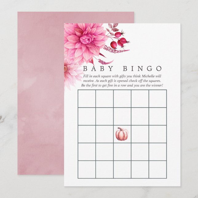 Marsala - Burgund & Blush Herbst Baby Bingo Einladung (Vorne/Hinten)