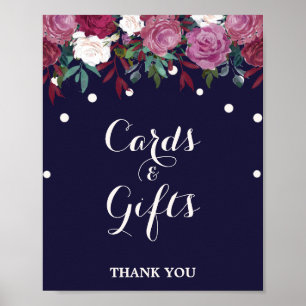 Marsala & Burgund Floral auf Navy Cards & Gifts Poster
