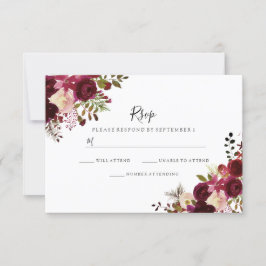 Marsala Burgund Red Floral Wedding RSVP Karte