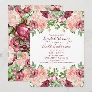 Marsala Burgund Rustikaler Floraler Braut Hochzeit Einladung