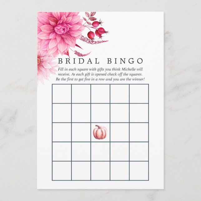 Marsala - Burgund und Blush Herbst Bridal Bingo Hinweiskarte (Vorderseite)