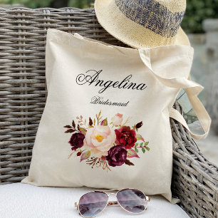 Marsala Burgunder Blumen Brautjungfer Personalisie Tragetasche
