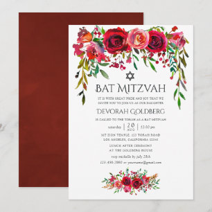 Marsala-Burgunder Floral Bat Mitzwa Einladung