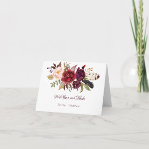 Marsala, Burgunder, Rot, Weiße Rosen Boho Dankesch Dankeskarte