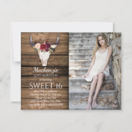 Marsala Burgundy Blume Kuh Skull Foto Süß 16 Einladung