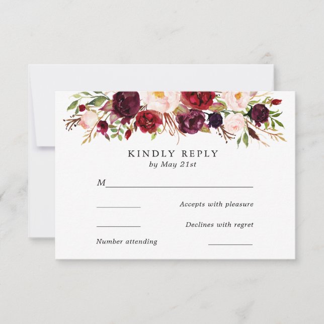 Marsala Burgundy Blume Wedding RSVP Card (Vorderseite)