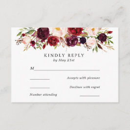 Marsala Burgundy Blume Wedding RSVP Card Karte