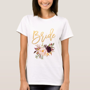 Marsala burgundy Blumenbraut weiß T-Shirt