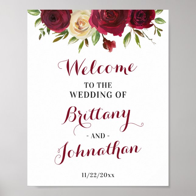 Marsala Burgundy Fall Elegantes Hochzeitsszenario Poster (Vorne)