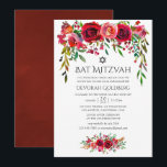 Marsala-Burgundy Floral Bat Mitzvah Einladung<br><div class="desc">Wasserfarbene florale Fledermaus Mitzvah Einladungen mit bordeauxroten und rosa Rosen und Pfannkuchen.</div>