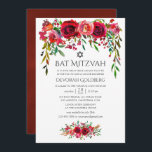 Marsala-Burgundy Floral Bat Mitzvah Einladung<br><div class="desc">Wasserfarbene florale Fledermaus Mitzvah Einladungen mit bordeauxroten und rosa Rosen und Pfannkuchen.</div>