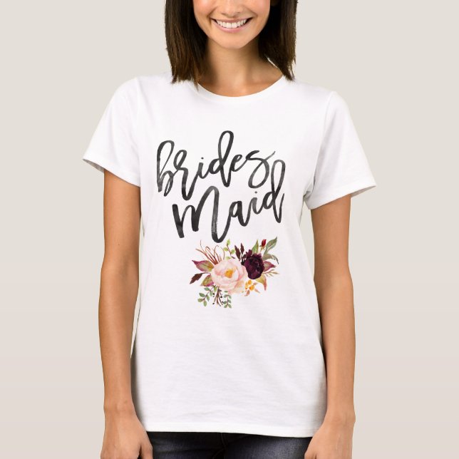 Marsala burgundy Floral Bridesmaid T-Shirt (Vorderseite)