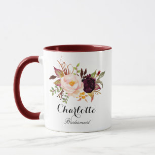 Marsala burgundy Floral Bridesmaid Tasse