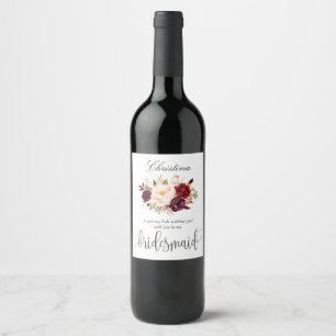 Marsala Burgundy Floral Bridesmaid Vorschlag-7 Weinetikett