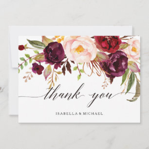 Marsala Burgundy Floral Wedding Vielen Dank Dankeskarte