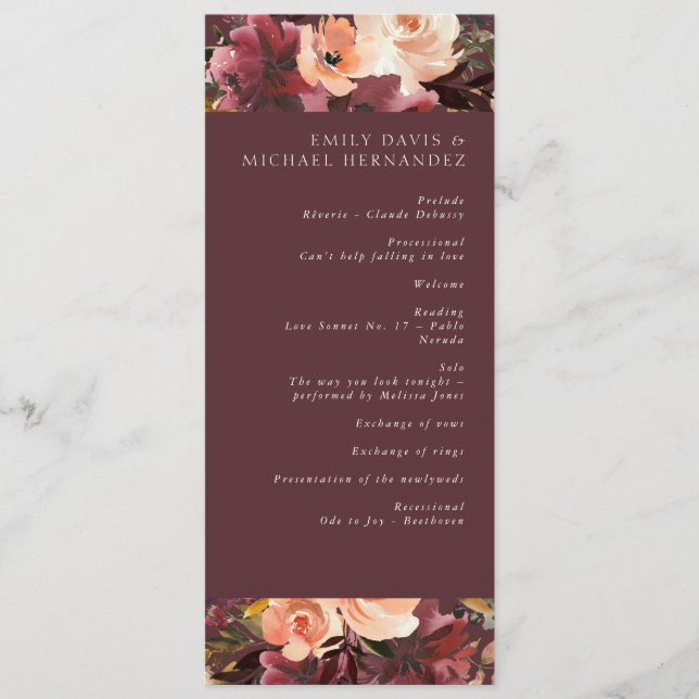 Marsala Burgundy Peach Watercolor Floral Programm (Vorderseite)