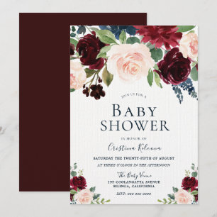 Marsala Burgundy Red Blush Floral Baby Dusche Einladung