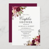Marsala Burgundy Red Floral Couples Dusche einlade
