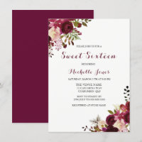 Marsala Burgundy Red Floral Spring Sweet 16 Einlad