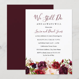 Marsala Burgundy Red Floral Wedding Vow Renewal Einladung