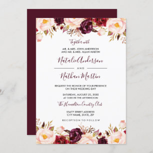 Marsala Burgundy Red Watercolor Floral Wedding Einladung