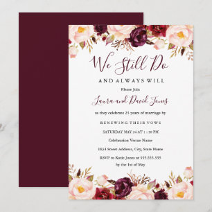 Marsala Burgundy Red Watercolor Vow Renewal Einladung
