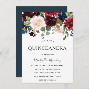 Marsala Burgundy Watercolor Blume Quinceanera Einladung