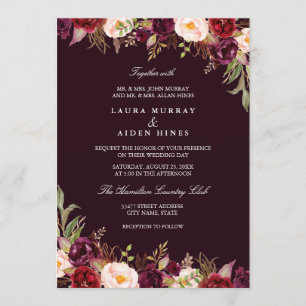 Marsala Burgundy Watercolor Floral Wedding Einladung