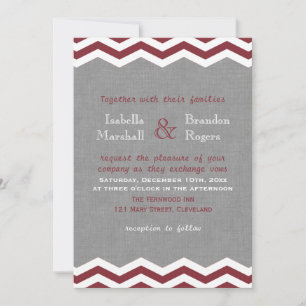 Marsala-Chevrons auf grauer Hochzeitseinladung Einladung