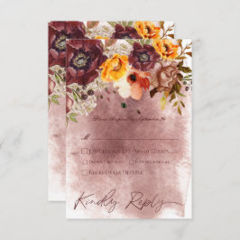 Marsala Clay & Yellow Bouquet Wedding RSVP Karte