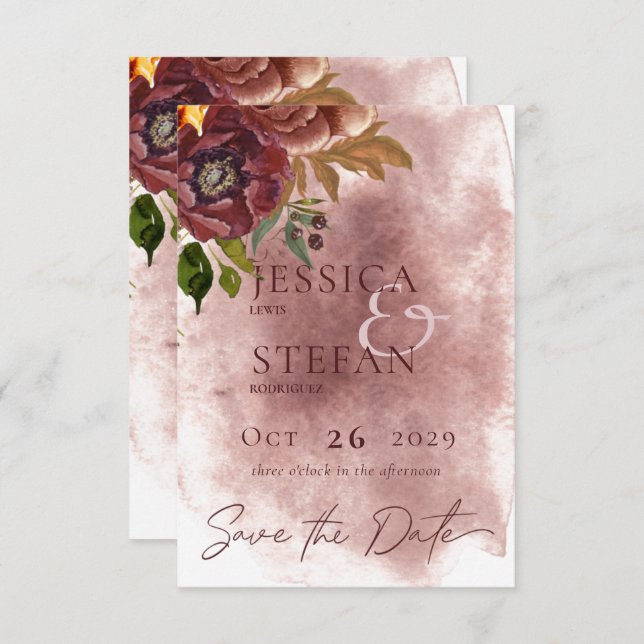Marsala Clay & Yellow Bouquet Wedding Save The Date (Vorne/Hinten)