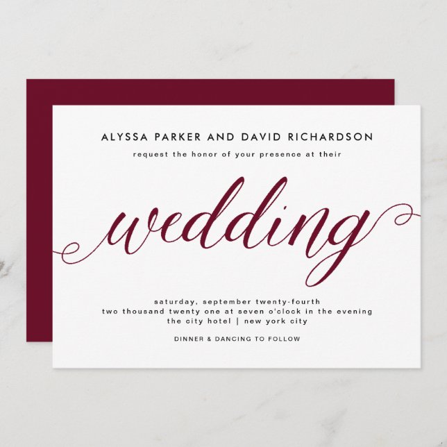 Marsala | Elegante Script-Einladung Einladung (Vorne/Hinten)