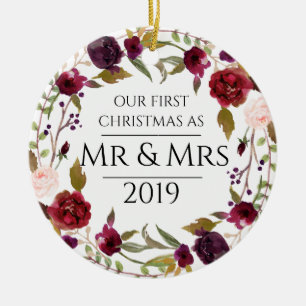 Marsala Erste Weihnachten als Mr. & Mrs. Keramik Ornament