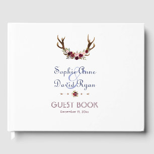 Marsala Floral Antlers Navy Blue Hochzeit im Herbs Gästebuch