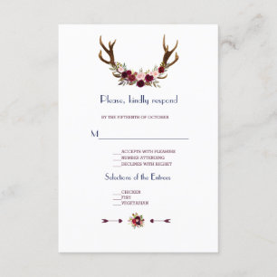 Marsala Floral Antlers Navy Blue Hochzeit im Herbs RSVP Karte