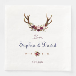 Marsala Floral Antlers Navy Blue Hochzeit im Herbs Serviette