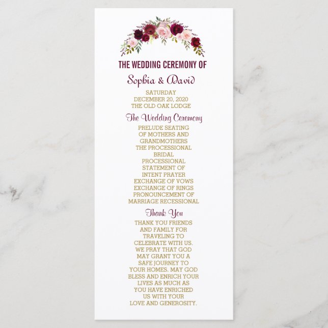 Marsala Floral Antlers Navy Blue Wedding Program Programm (Vorderseite)