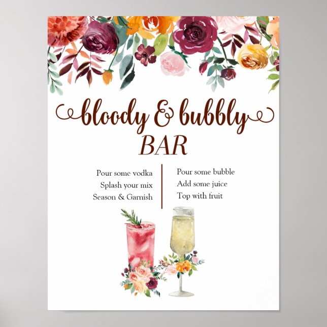 Marsala Floral Bloody und Bubbly Bar Poster (Vorne)