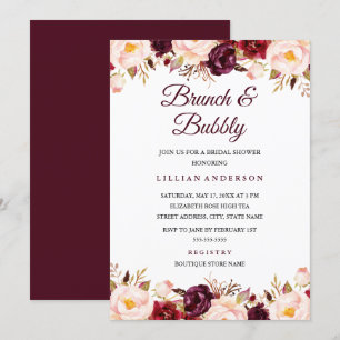Marsala Floral Brunch und Bubbly Brautjungfernabsc Einladung