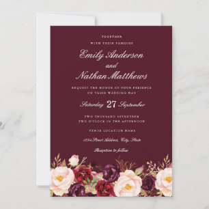 Marsala Floral Burgundy Wedding Einladung