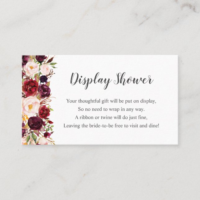 Marsala Floral Display Brautparty Karte + Tag (Vorderseite)