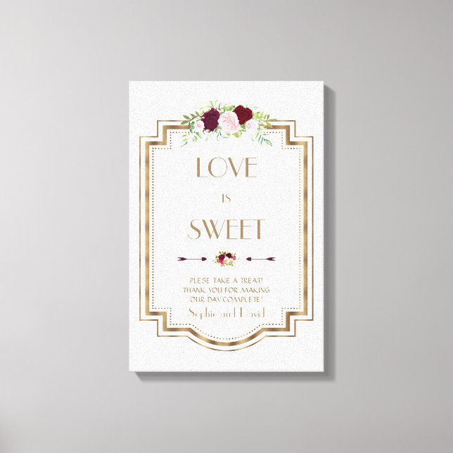 Marsala Floral Gold Fall Liebe ist Sweet Sign Leinwanddruck (Vorderseite)