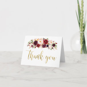 Marsala Floral Gold Herbst Hochzeit Dankeskarten Dankeskarte