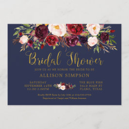 Marsala Floral Herbst Navy Brautparty Card Einladung
