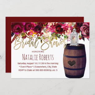 Marsala Floral Lantern Wine Barrel Brautparty Einladung
