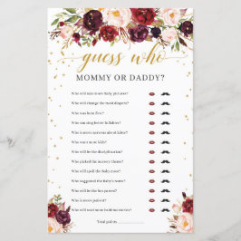 Marsala floral mommy or daddy baby dudy game