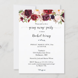 Marsala Floral Moving Away Party Foto Einladung