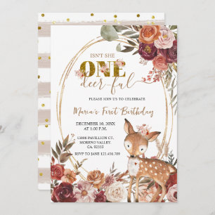 Marsala Floral One Deer Ful Girl Einladung